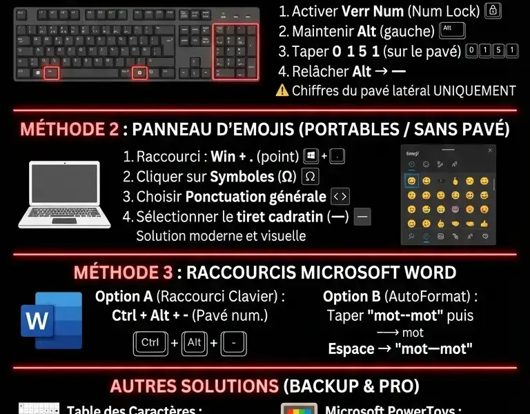 Infografica: Tiret Cadratin Windows : Guide Complet (10 et 11)