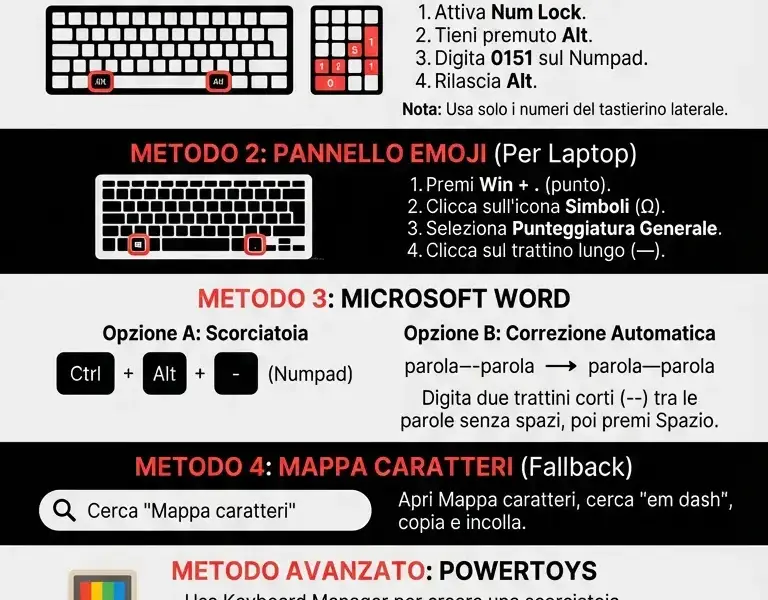 Infografica: Trattino Lungo Windows: Guida Completa (10 e 11)