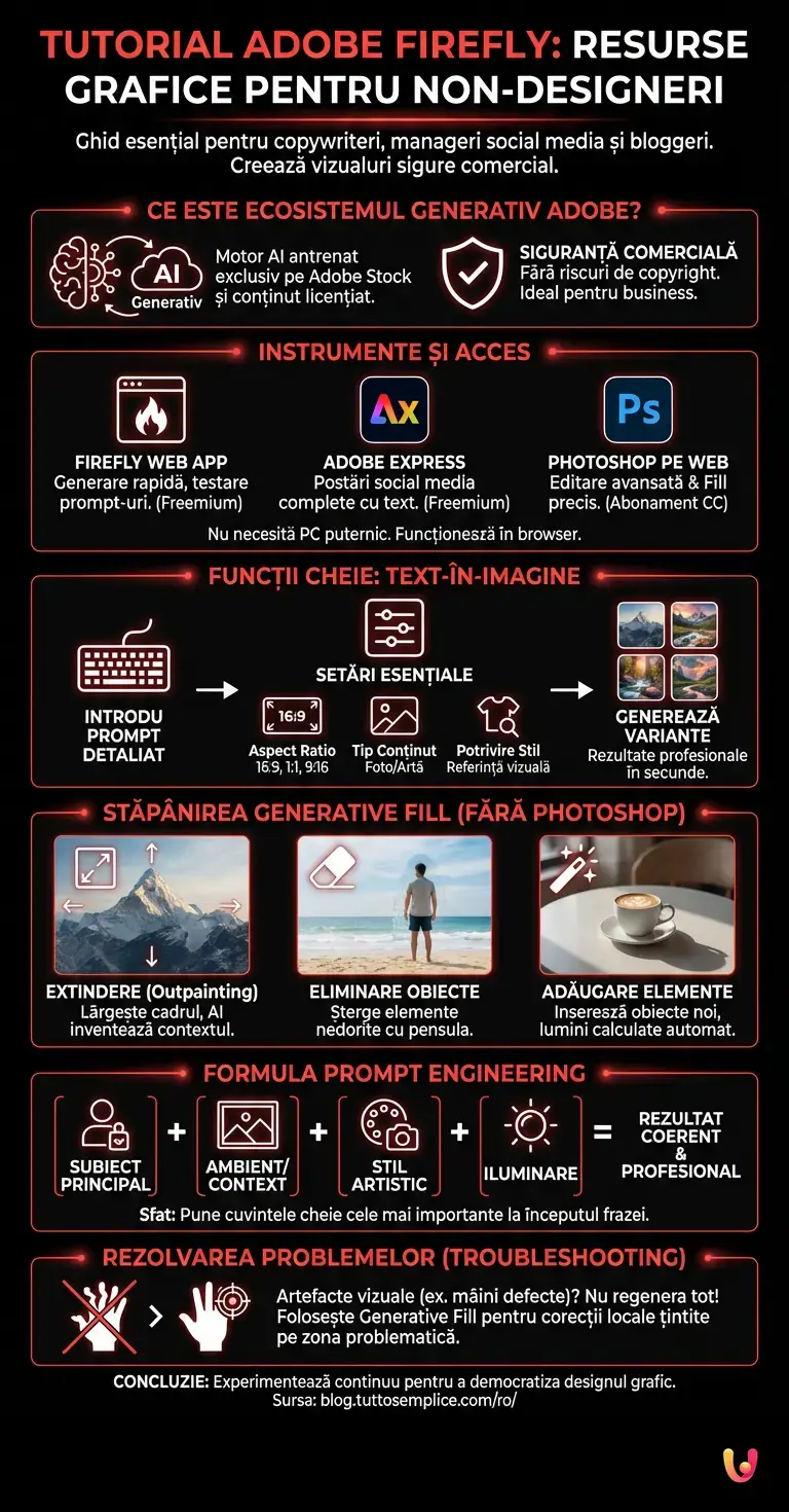 Tutorial Adobe Firefly: Resurse Grafice pentru Non-Designeri - Infografic rezumativ