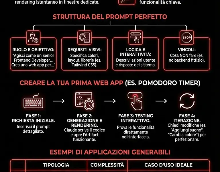 Infografica: Tutorial Claude Artifacts: Crea Web App Senza Codice