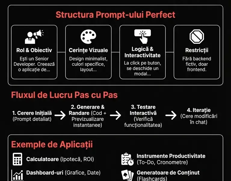 Infografica: Tutorial Claude Artifacts: Creează Aplicații Web Fără Cod
