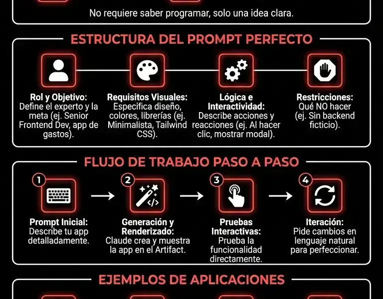 Infografica: Tutorial de Claude Artifacts: Crea Web Apps Sin C&oacute;digo