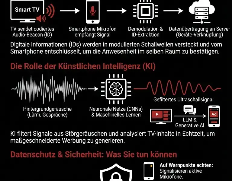 Infografica: Ultraschall-Tracking: Wie der TV heimlich mit dem Handy spricht