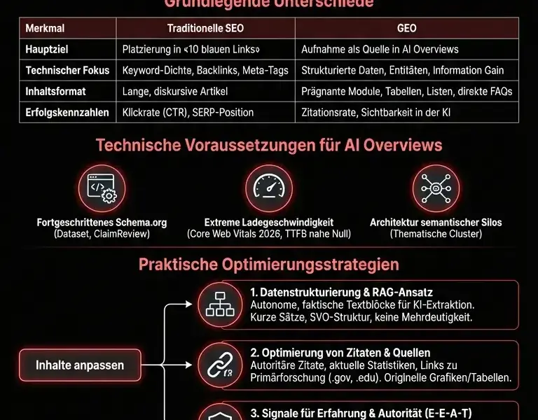 Infografica: Umfassender Leitfaden zu GEO vs. SEO f&uuml;r AI Overviews