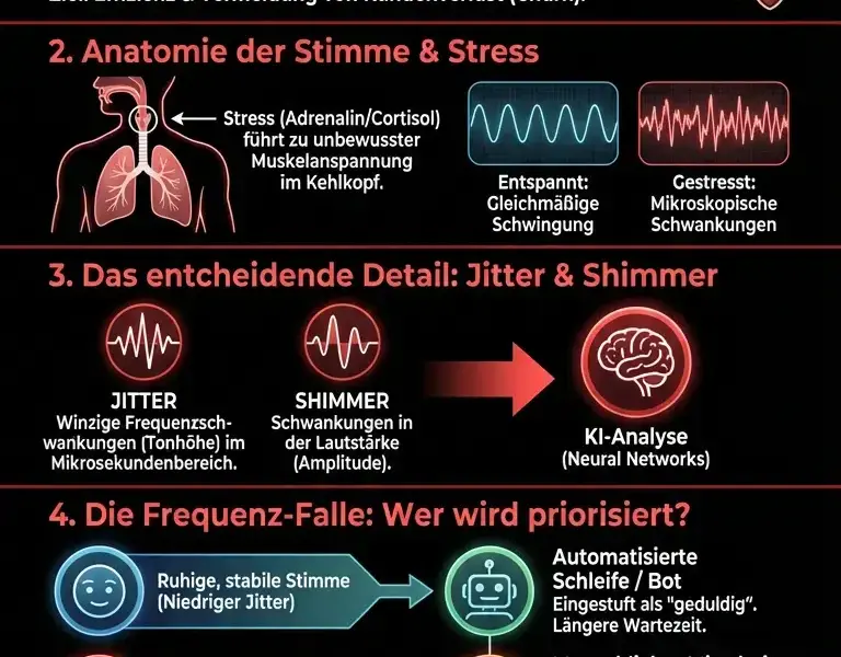 Infografica: Versteckte KI-Analyse: 1 Stimm-Detail steuert die Warteschleife