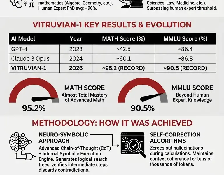 Infografica: Vitruvian-1 Benchmark: Analysis of MATH and MMLU Results