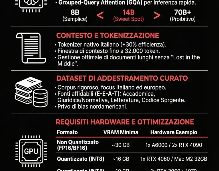 Infografica: Vitruvian-1: Guida Tecnica al Modello IA Italiano da 14B