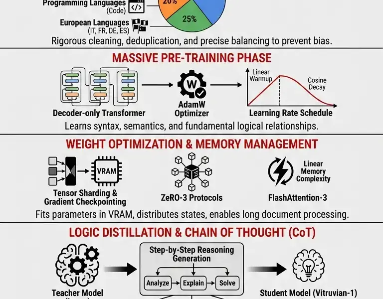 Infografica: Vitruvian-1 Training: Pipeline and CoT Distillation