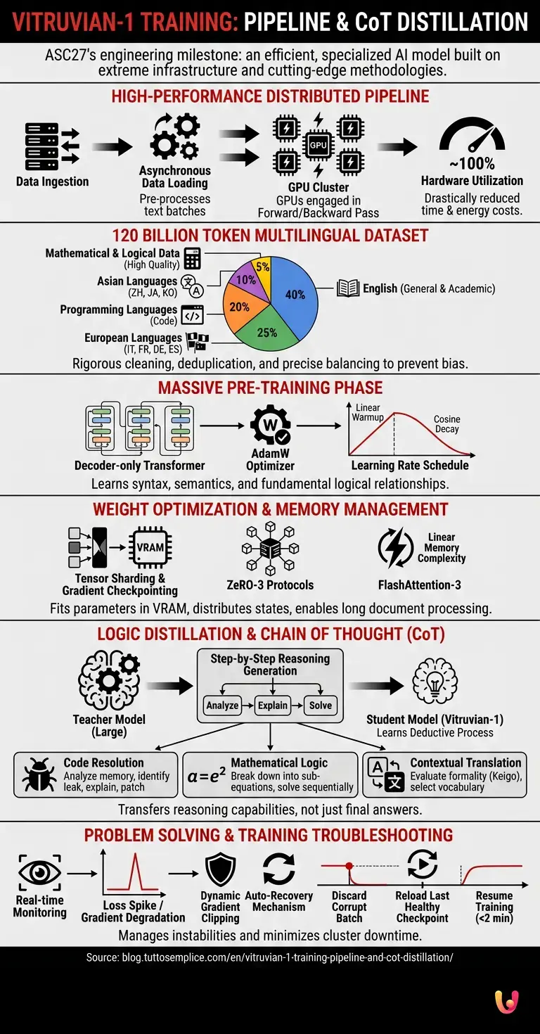Vitruvian-1 Training: Pipeline and CoT Distillation - Summary Infographic