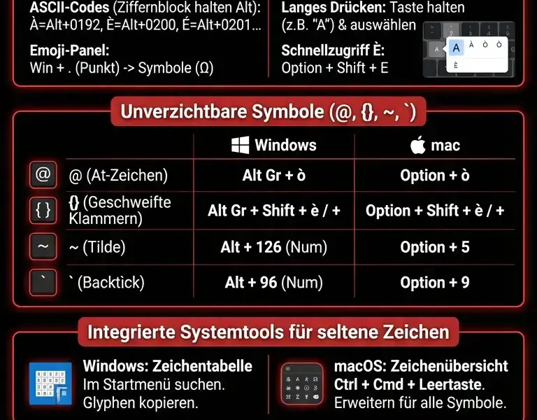 Infografica: Vollst&auml;ndiger Leitfaden f&uuml;r Sonderzeichen und Symbole auf der Tastatur