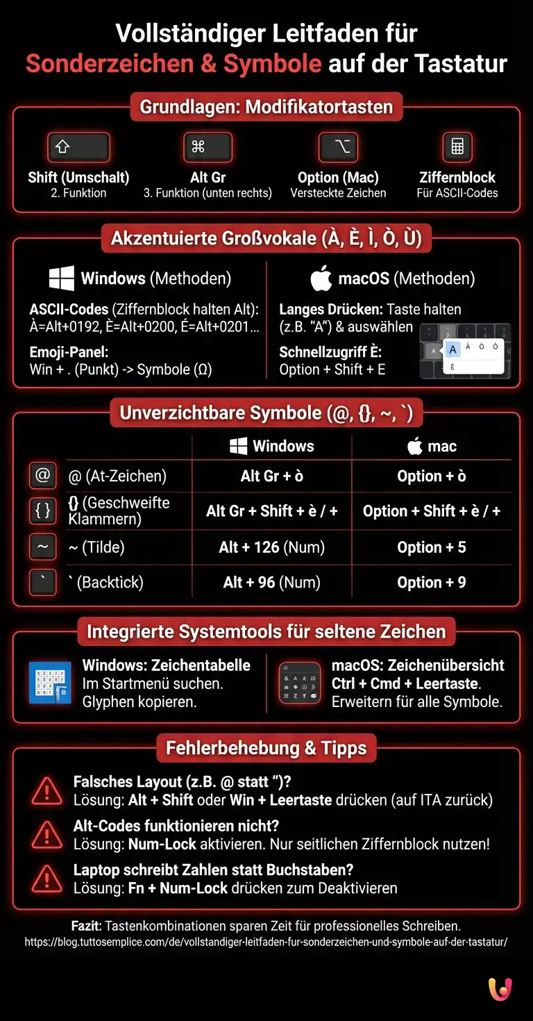 Vollst&auml;ndiger Leitfaden f&uuml;r Sonderzeichen und Symbole auf der Tastatur - Zusammenfassende Infografik