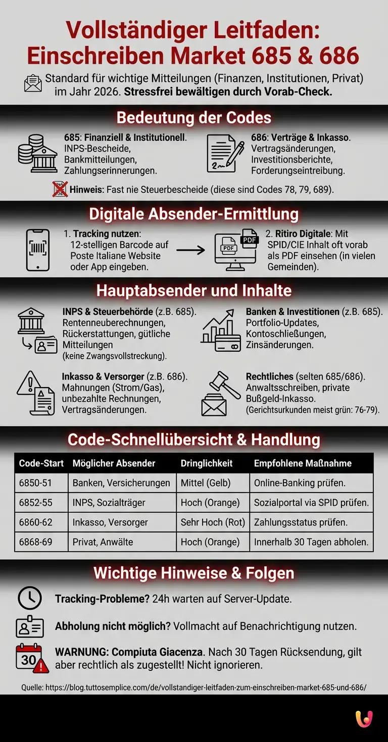 Vollst&auml;ndiger Leitfaden zum Einschreiben Market 685 und 686 - Zusammenfassende Infografik