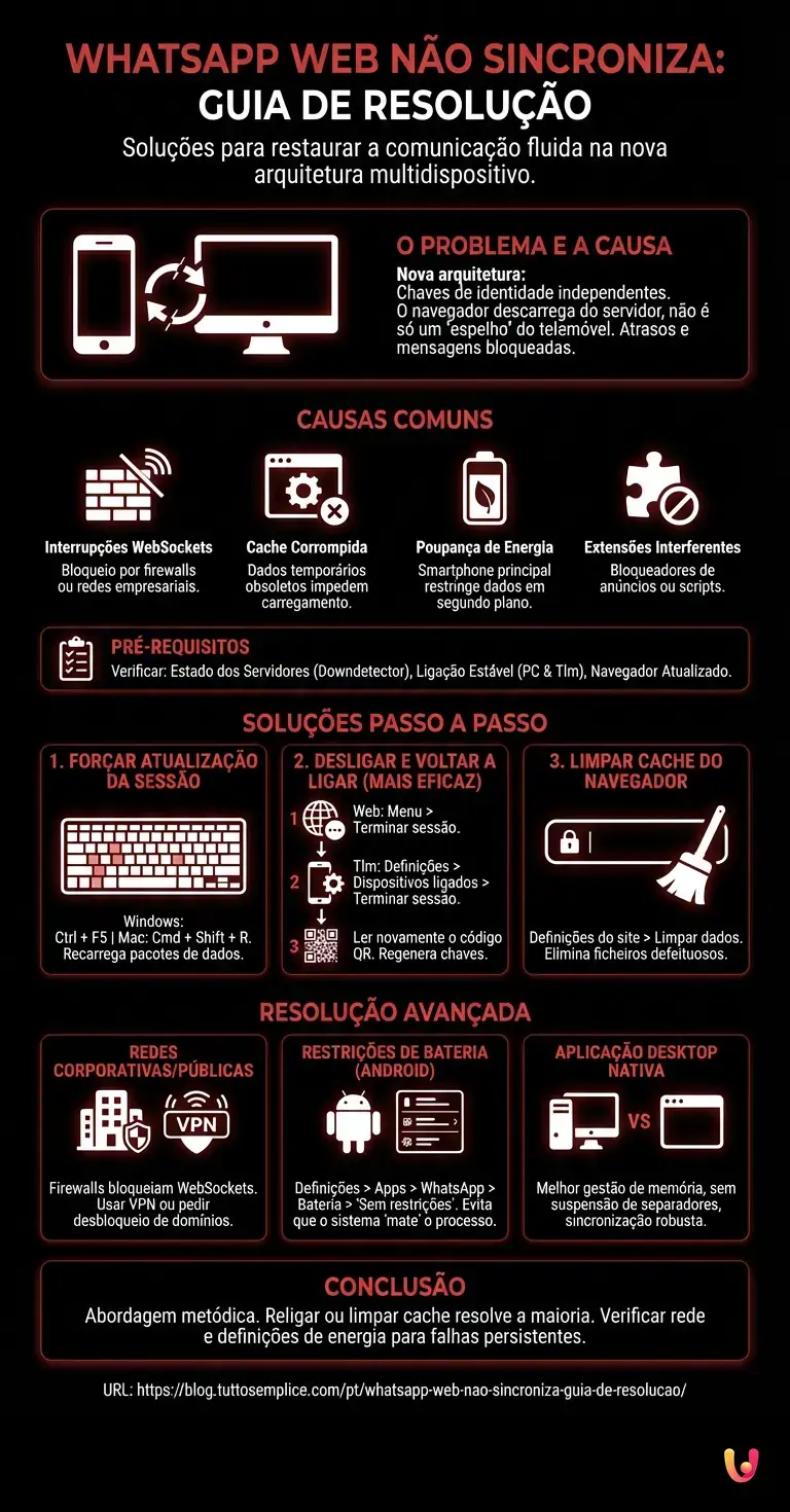 WhatsApp Web N&atilde;o Sincroniza: Guia de Resolu&ccedil;&atilde;o - Infogr&aacute;fico resumido