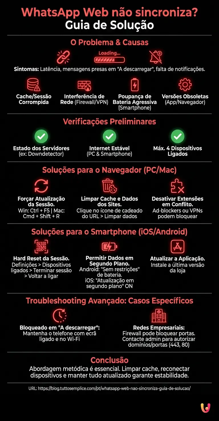 WhatsApp Web n&atilde;o sincroniza? Guia de Solu&ccedil;&atilde;o - Infogr&aacute;fico resumido