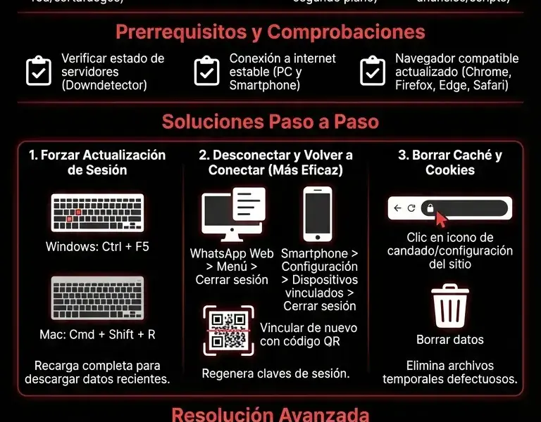 Infografica: WhatsApp Web no sincroniza: Gu&iacute;a de soluci&oacute;n