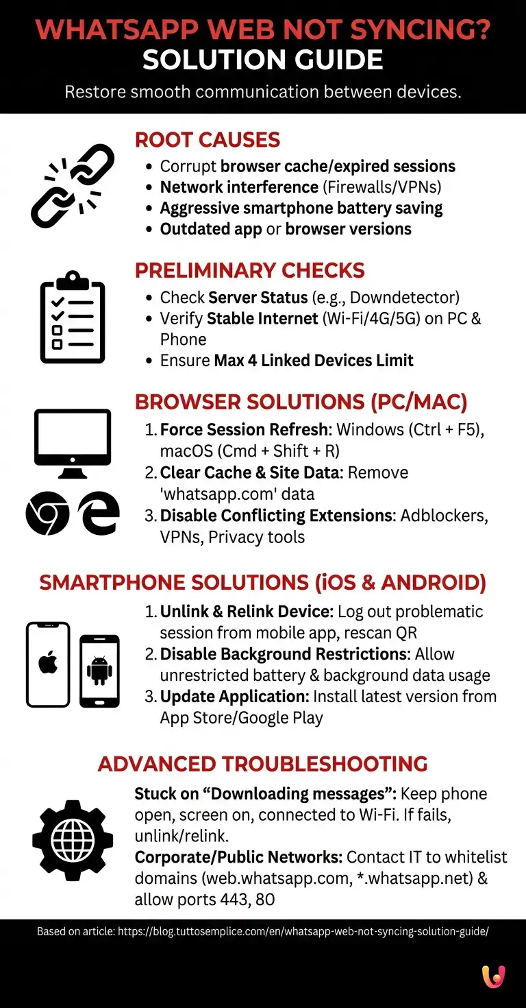 WhatsApp Web Not Syncing? Solution Guide - Summary Infographic