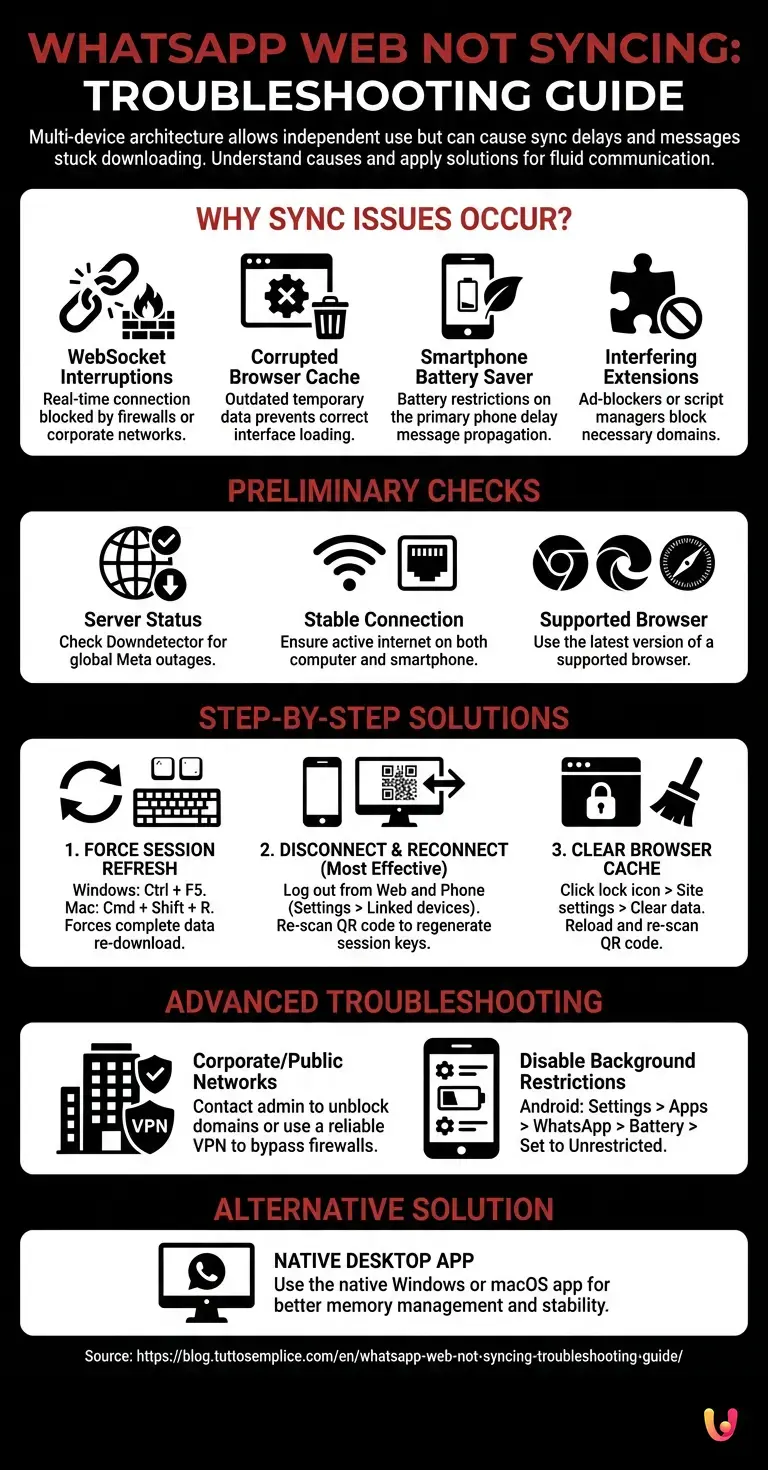 WhatsApp Web Not Syncing: Troubleshooting Guide - Summary Infographic