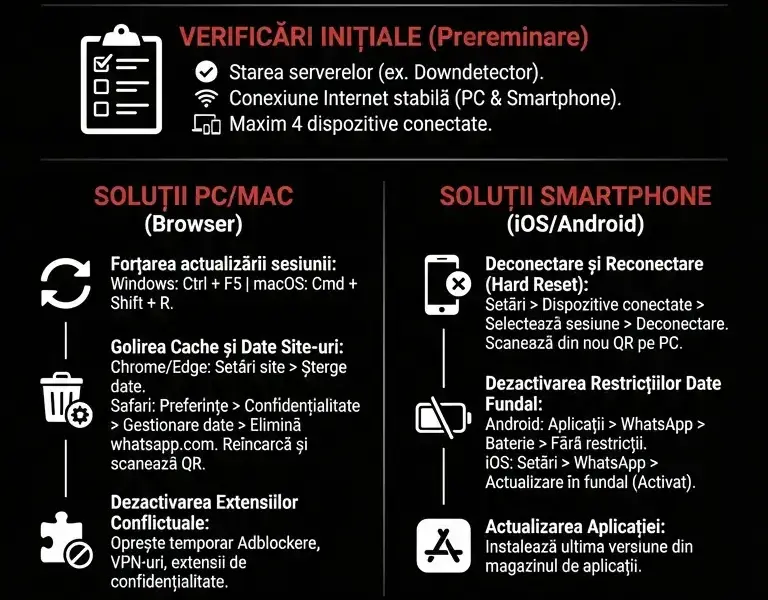 Infografica: WhatsApp Web nu se sincronizează? Ghid de Soluționare