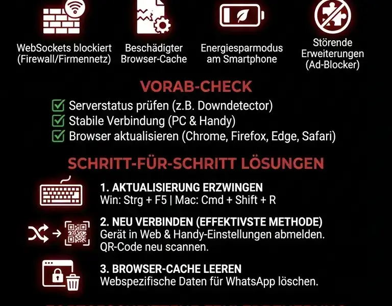 Infografica: WhatsApp Web synchronisiert nicht: Anleitung zur Fehlerbehebung