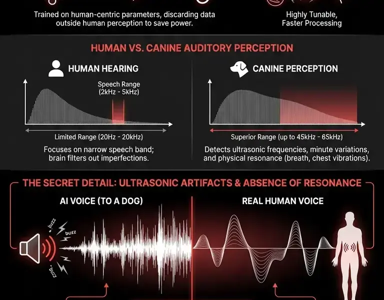 Infografica: Why Perfect AI Voices Instantly Fail the Canine Turing Test