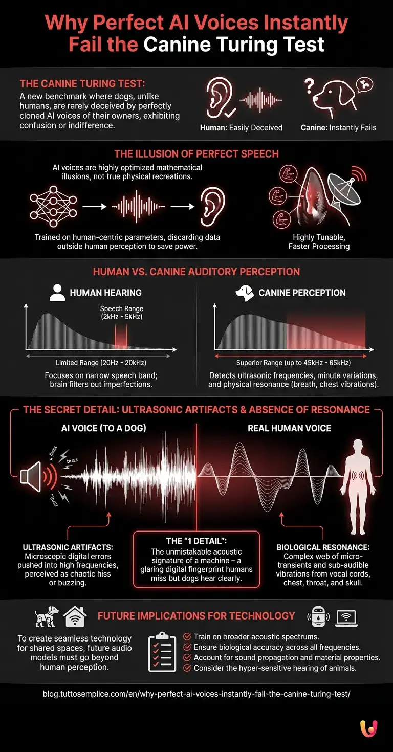 Why Perfect AI Voices Instantly Fail the Canine Turing Test - Summary Infographic