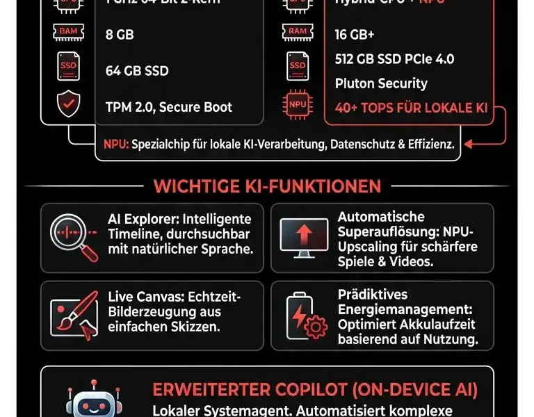 Infografica: Windows 12: Neuerungen, Hardwareanforderungen und KI-Funktionen