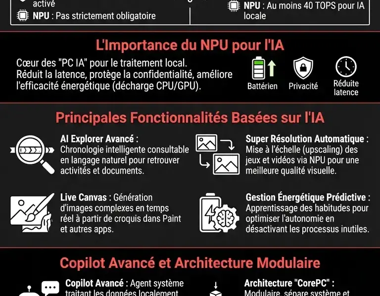 Infografica: Windows 12 : Nouveaut&eacute;s, Configuration Mat&eacute;rielle et Fonctionnalit&eacute;s IA