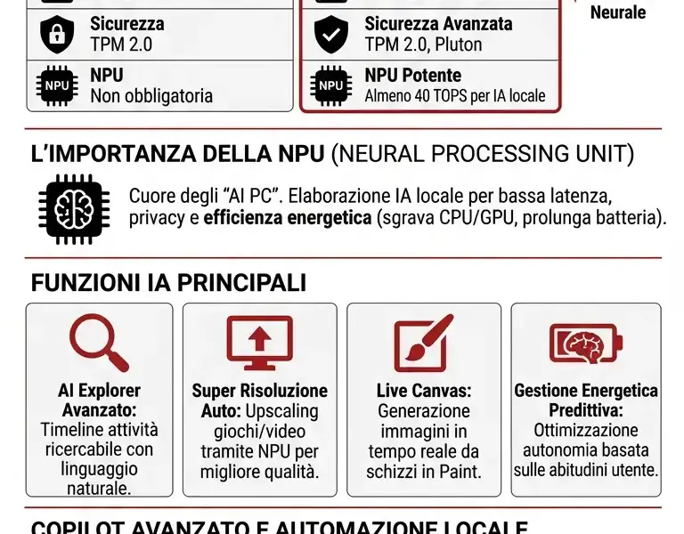 Infografica: Windows 12: Novit&agrave;, Requisiti Hardware e Funzioni IA