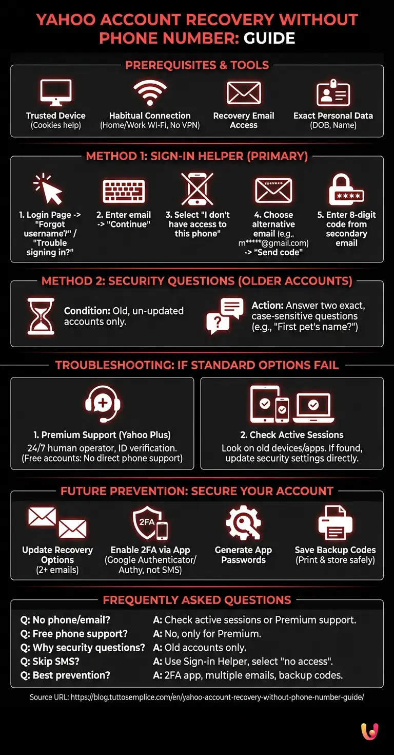 Yahoo Account Recovery Without Phone Number: Guide - Summary Infographic