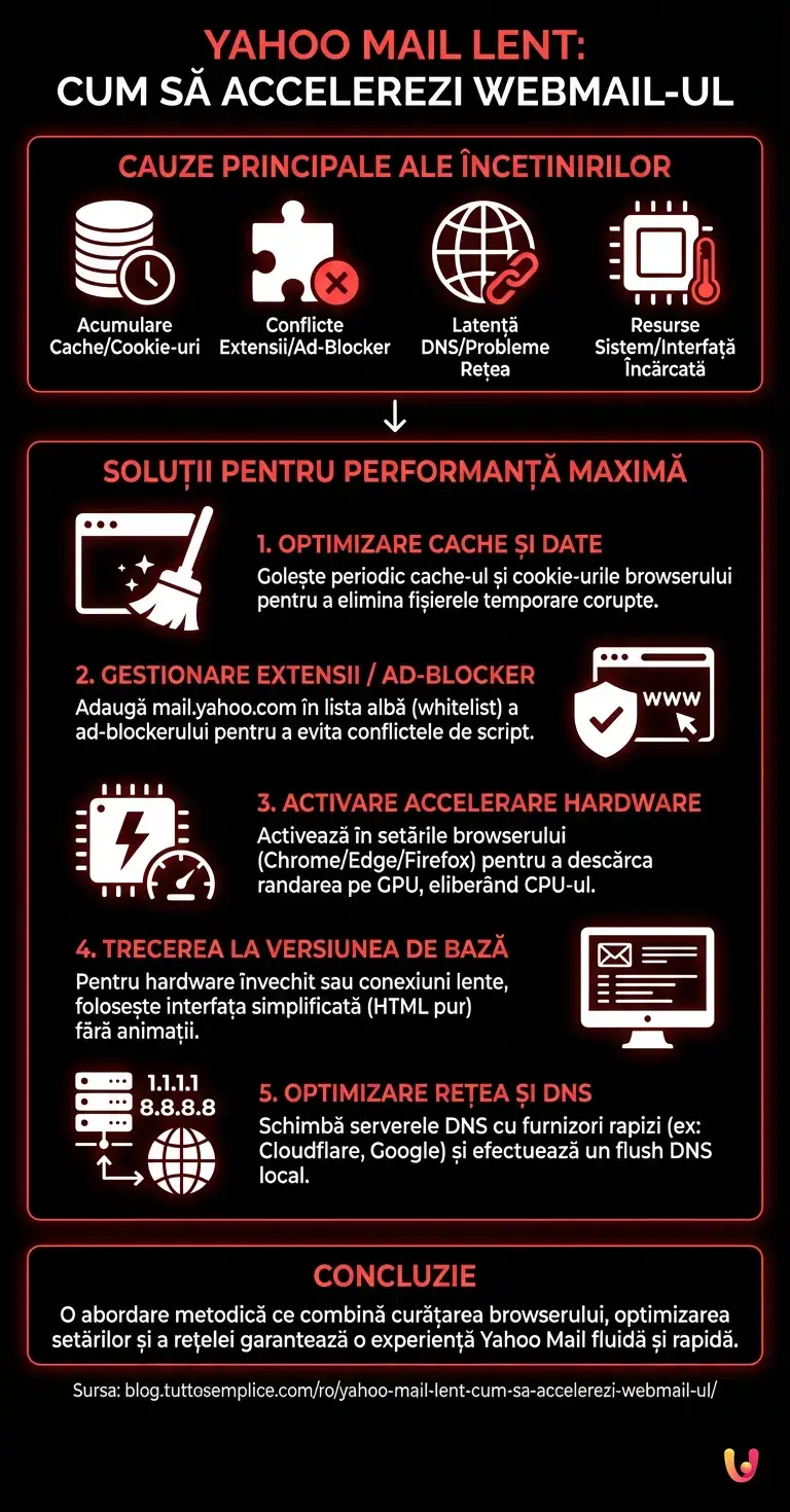 Yahoo Mail Lent: Cum să Accelerezi Webmail-ul - Infografic rezumativ