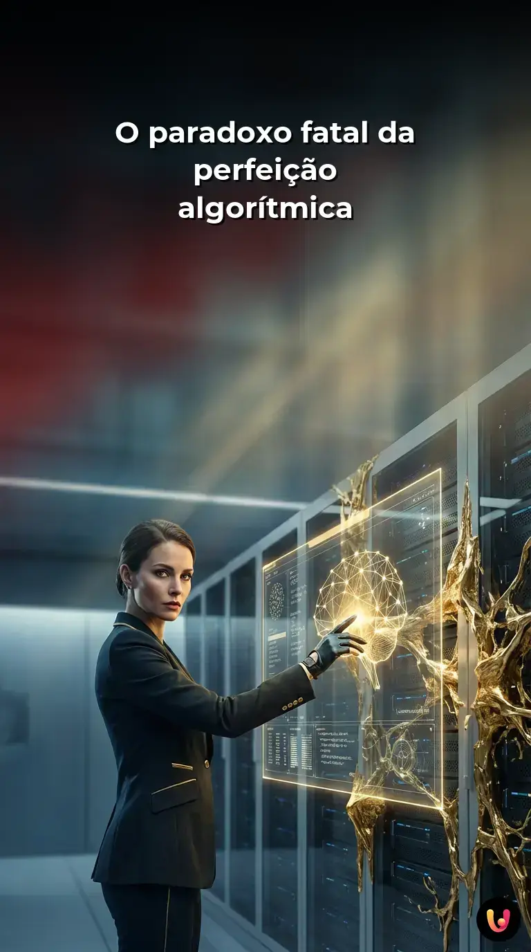 C&eacute;rebro digital processando dados complexos sobre riscos da intelig&ecirc;ncia artificial.