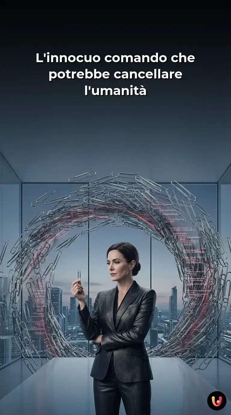 Rappresentazione concettuale di un'IA che produce infinite graffette metalliche