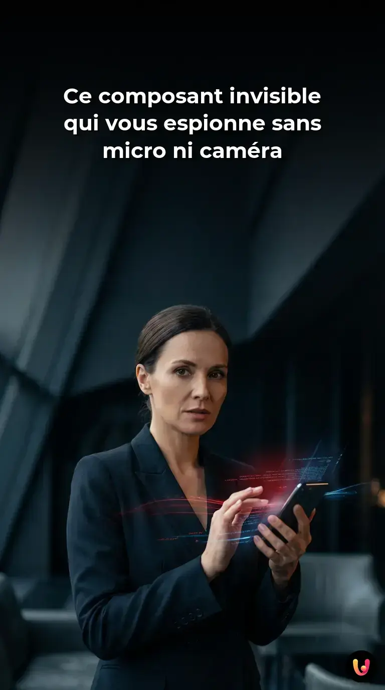 Smartphone sur fond sombre illustrant la surveillance via l'acc&eacute;l&eacute;rom&egrave;tre.