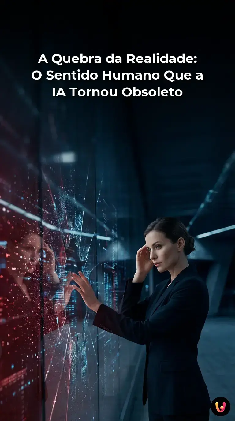 Olho humano observando uma realidade distorcida por códigos digitais e luzes artificiais.