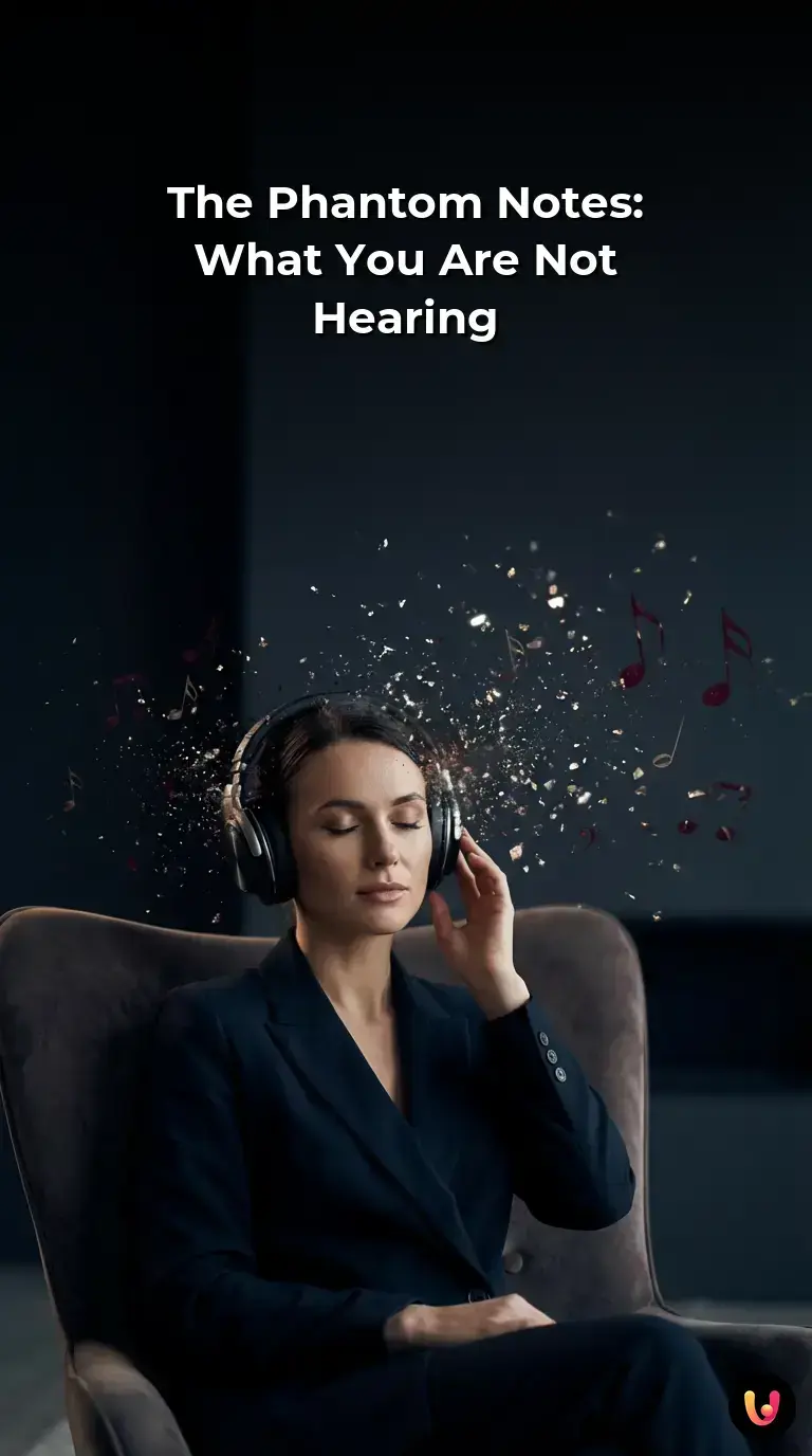 Glowing digital sound waves breaking apart as they enter a human ear.