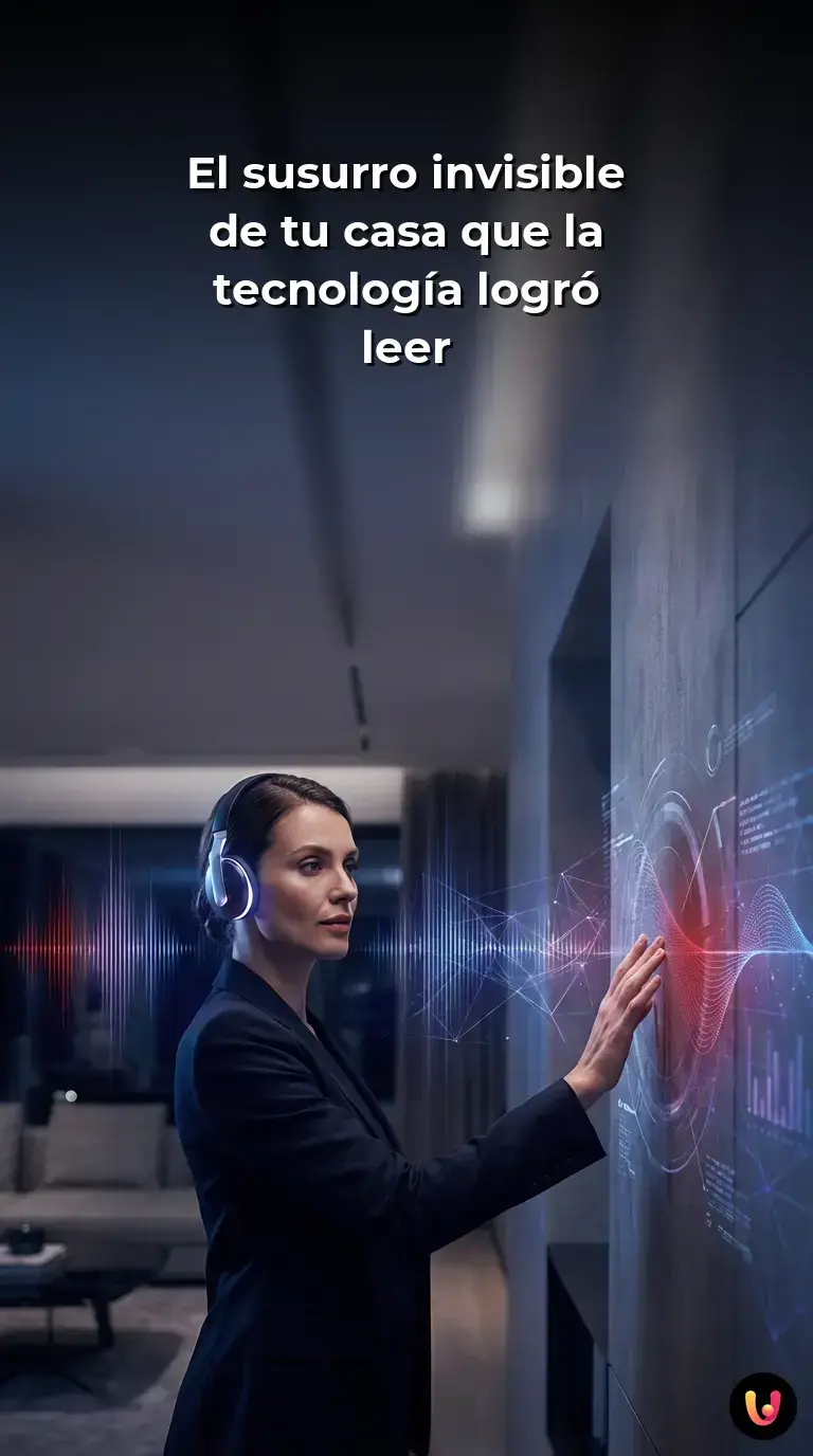 Ondas sonoras abstractas fluyendo por las tuber&iacute;as y electrodom&eacute;sticos de una casa inteligente.