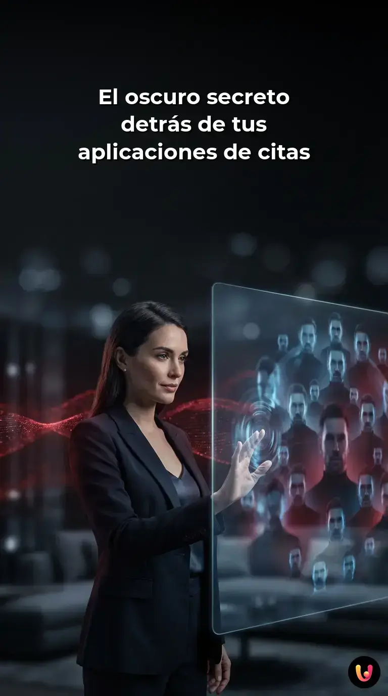 Pantalla de teléfono con perfiles de citas idénticos bajo el control de una red neuronal.