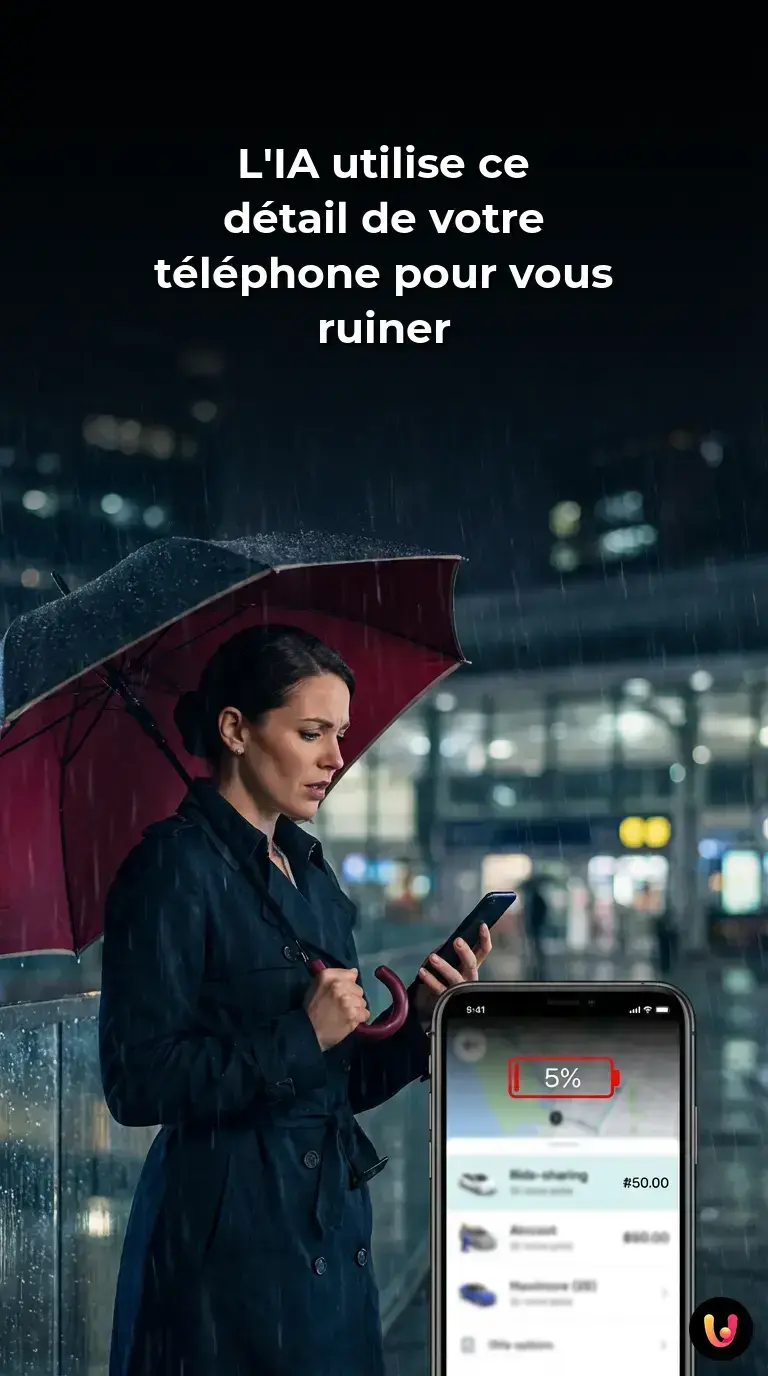 Écran de smartphone affichant une batterie faible rouge lors d'une transaction en ligne.