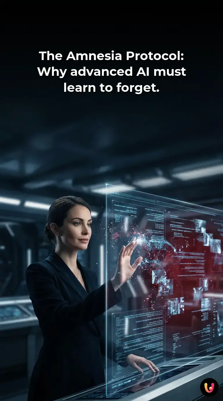 A glowing digital brain with streams of binary code selectively dissolving into darkness.