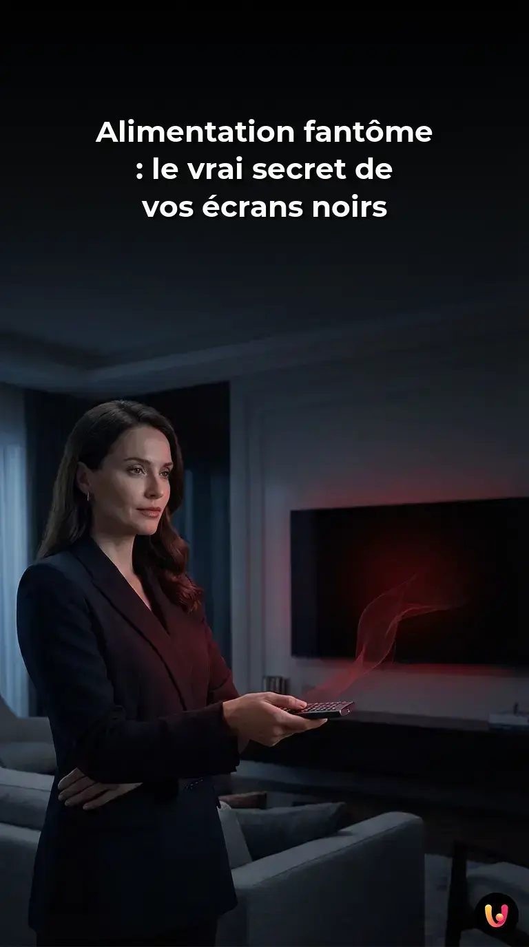 Doigt appuyant sur le bouton rouge de mise en veille d'une t&eacute;l&eacute;commande dans l'obscurit&eacute;.