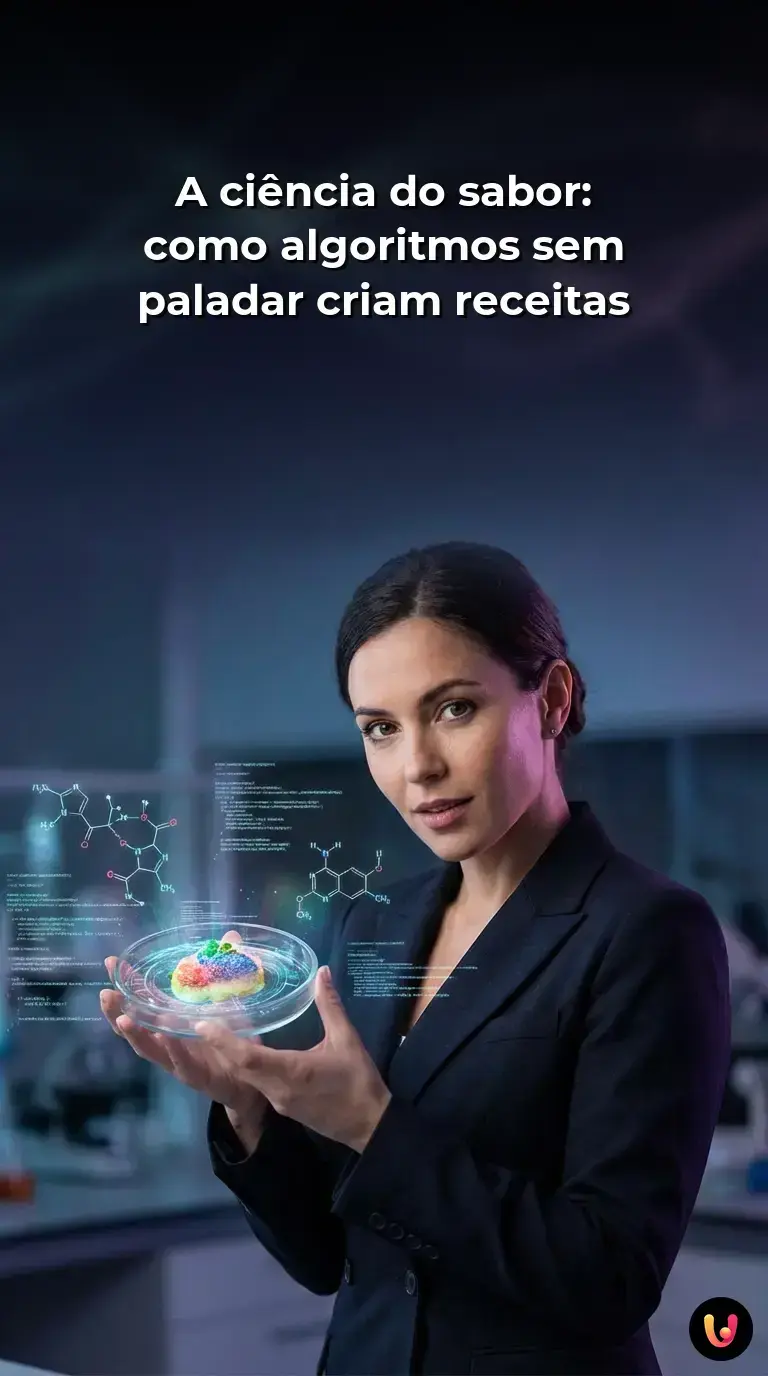 Um prato sofisticado cercado por elementos gr&aacute;ficos de dados e tecnologia digital.