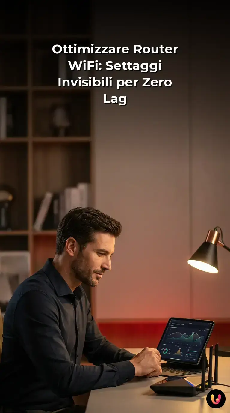 Utente configura i parametri avanzati di un router moderno tramite computer portatile.