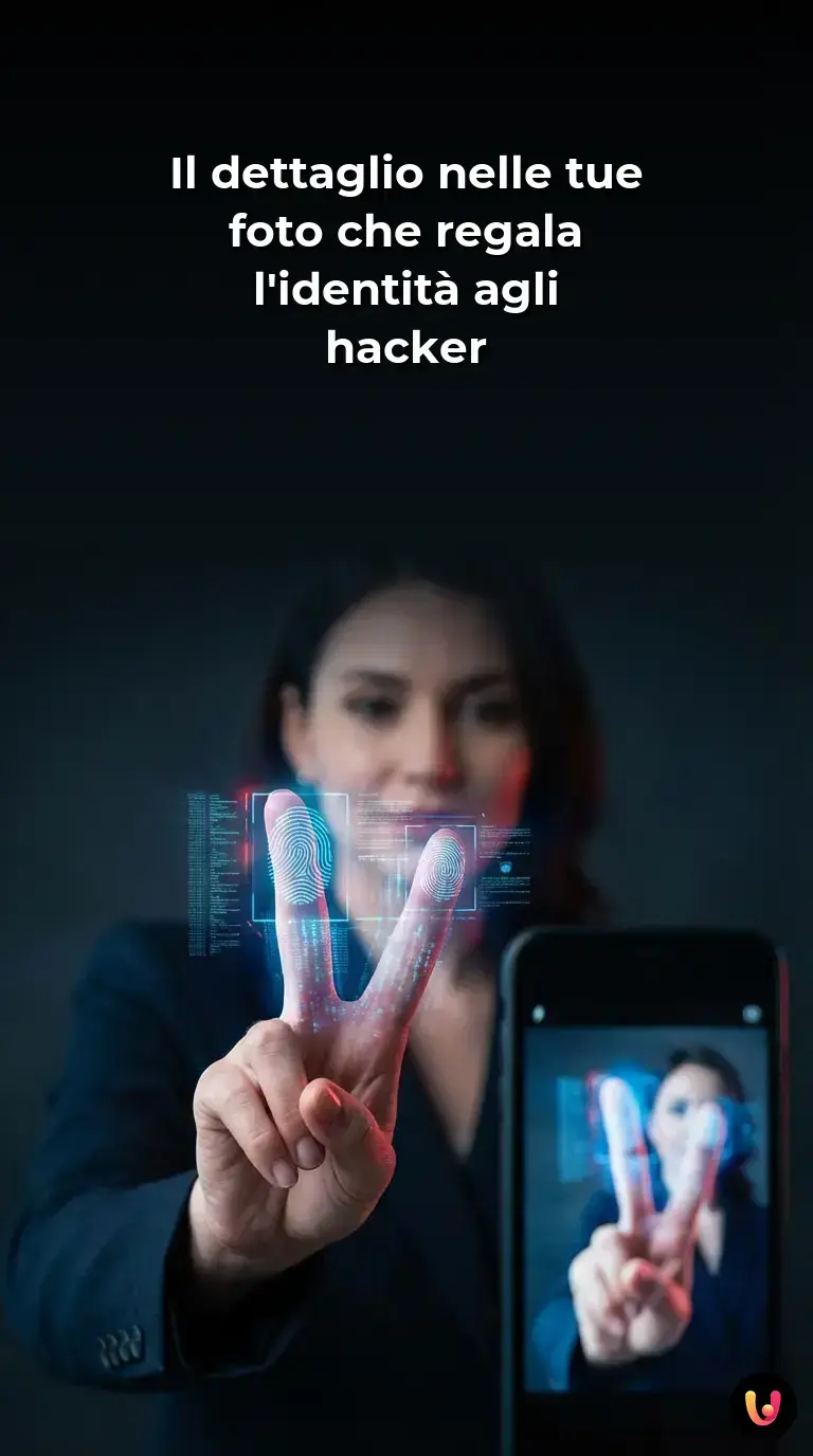 Mano sollevata con dita a V che mostra in dettaglio i polpastrelli e le impronte.