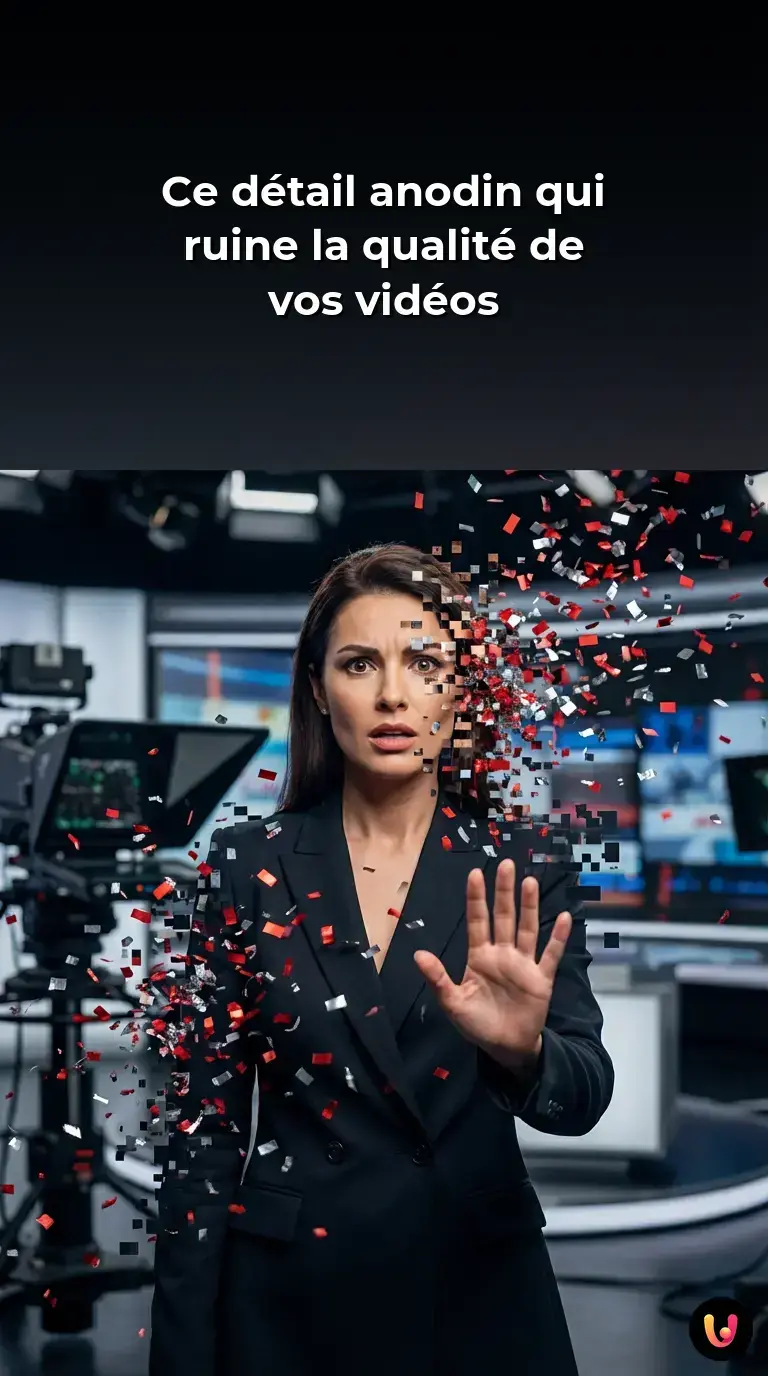 Gros plan sur un &eacute;cran affichant des pixels carr&eacute;s et flous lors d'une lecture vid&eacute;o.