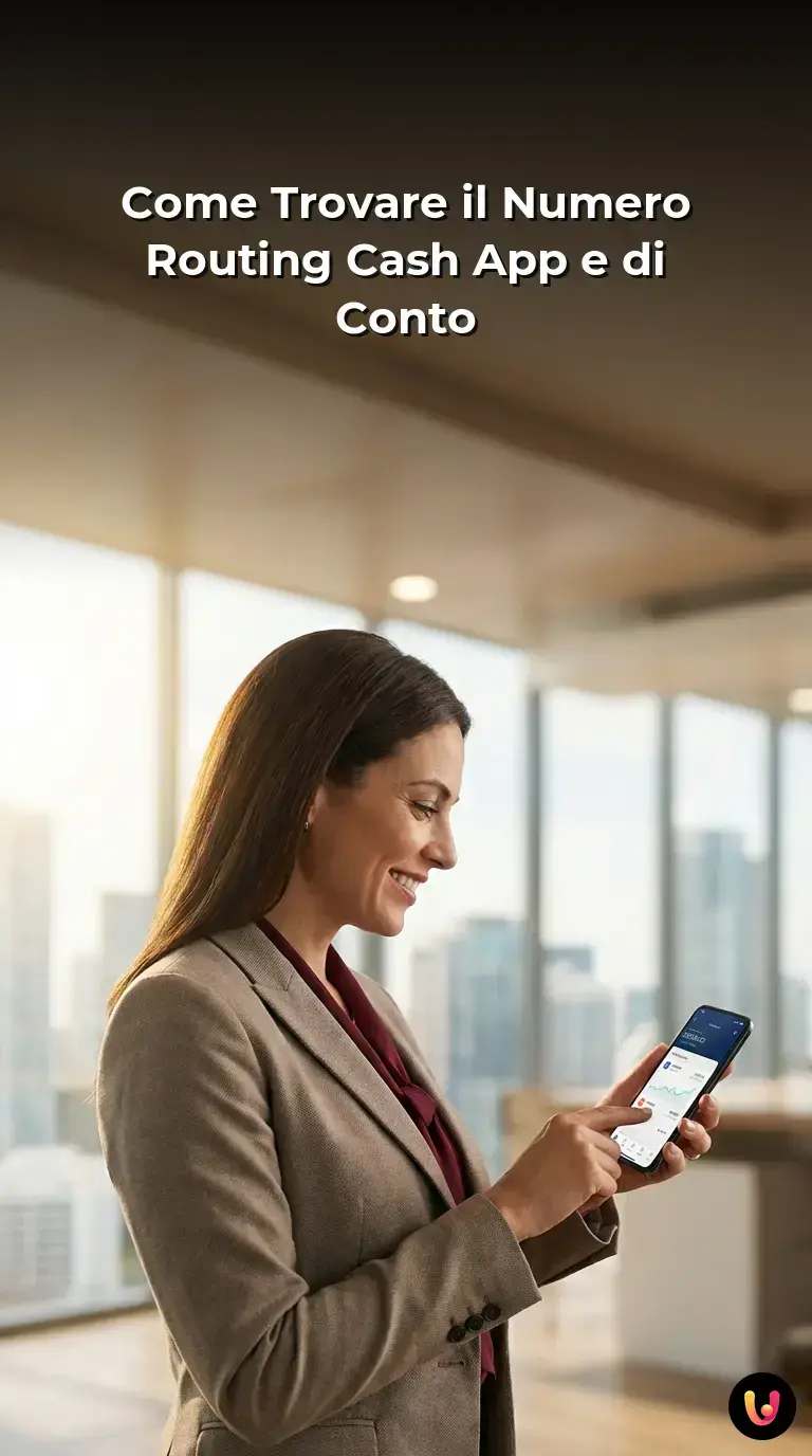 Schermata dell'applicazione Cash App che mostra i dati bancari e il numero di routing.