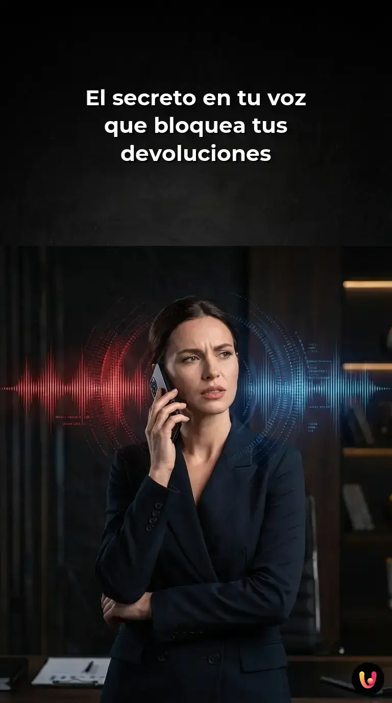 Persona hablando por tel&eacute;fono con ondas sonoras digitales representando la biometr&iacute;a de voz.