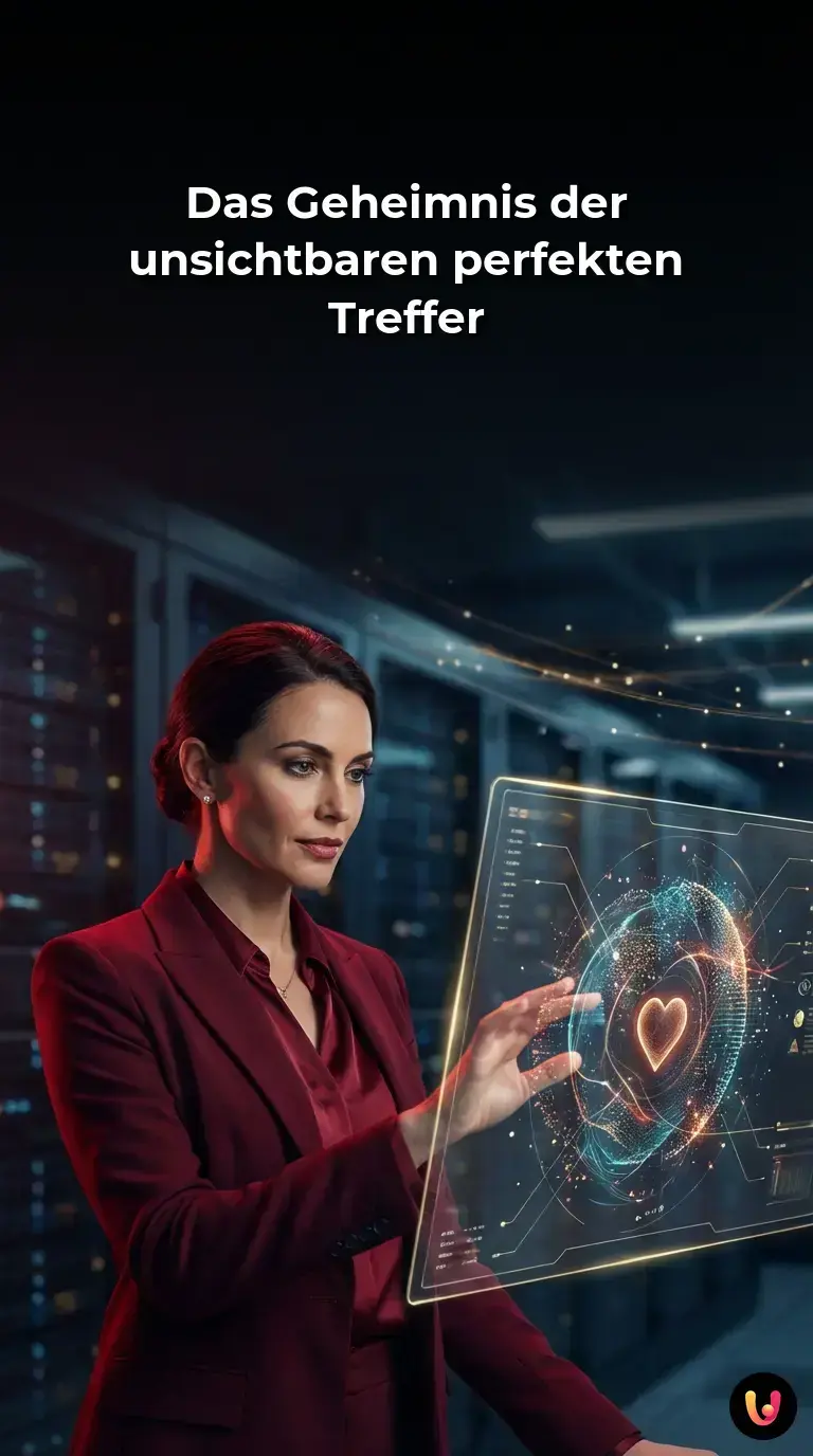 Abstrakte Darstellung eines KI-Algorithmus, der digitale Profile auf einem Bildschirm sortiert.