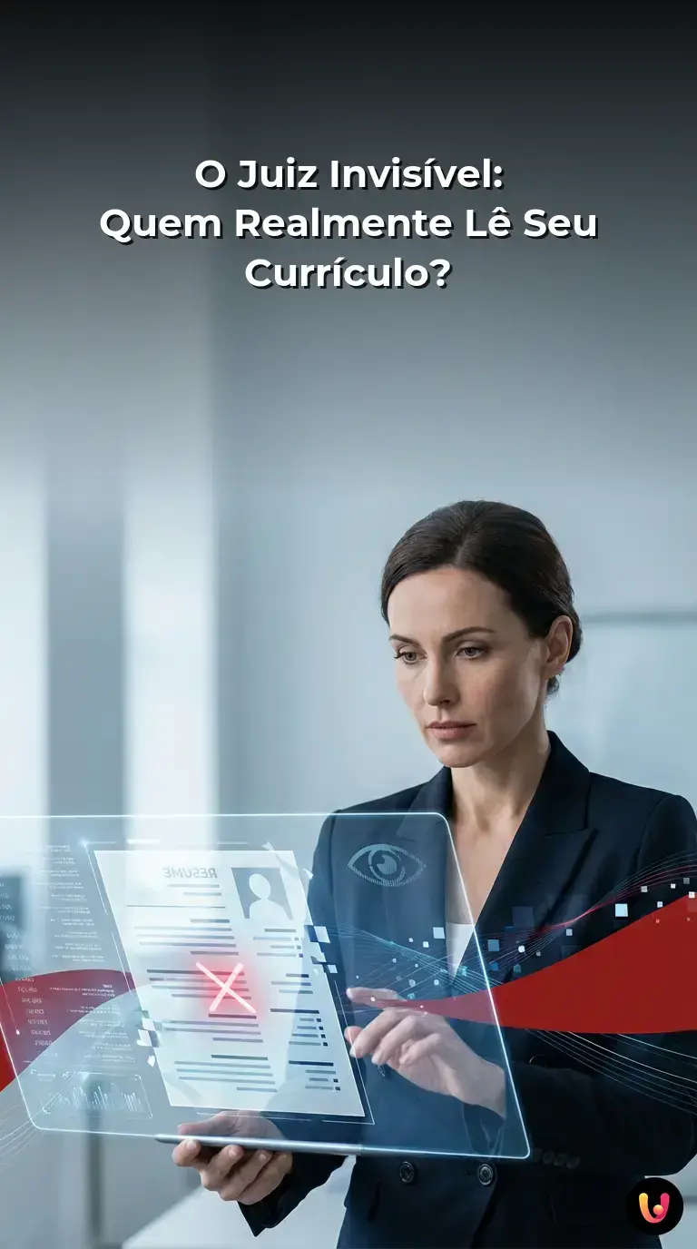 Curr&iacute;culo digital sendo analisado rapidamente por um sistema de intelig&ecirc;ncia artificial na tela.