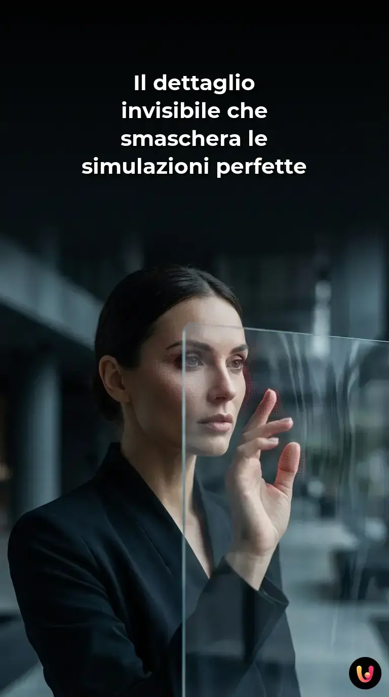 Volto iperrealistico con un sottile difetto digitale che ne rivela la natura artificiale.