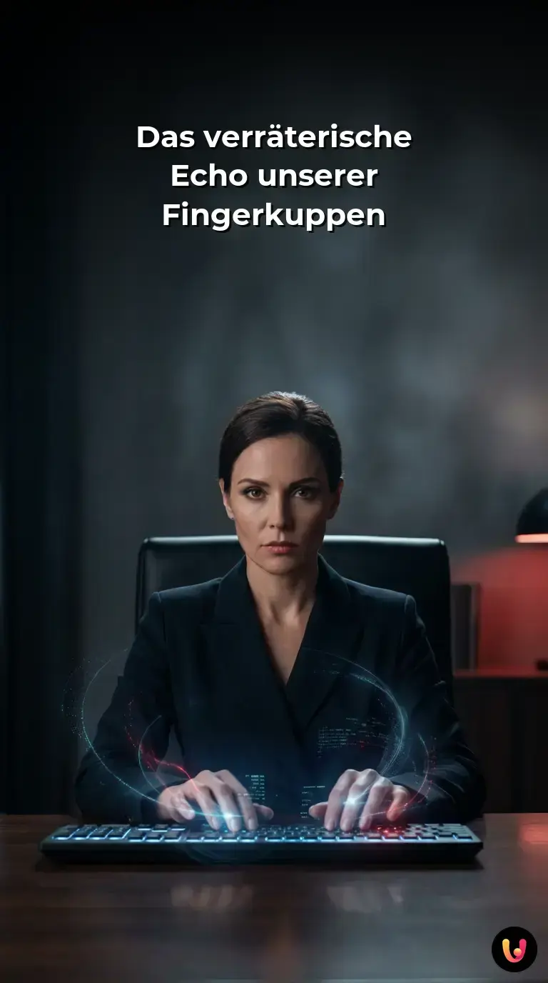 Hände tippen auf einer Computertastatur, während digitale Datenströme im Hintergrund fließen.